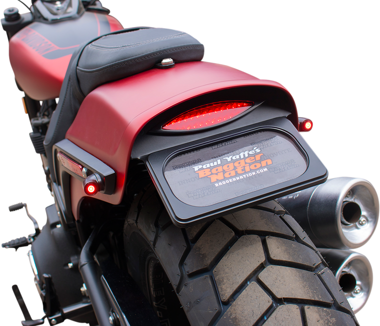 Paul Yaffe Bagger Nation - License Plate Frame with Light - Satin Black - M8 Fat Bob Light & License Plate Kit - FPF-M8FB-LB-SB