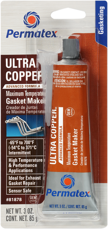 Permatex - Silicone Gasket Maker - 3 oz. net wt. - Ultra Copper Maximum Temperature RTV Silicone Gasket Maker - 81878