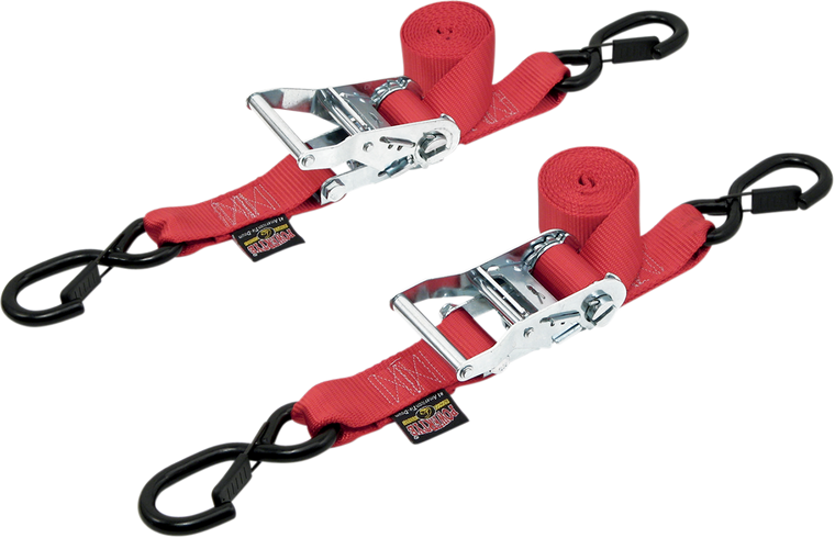 Powertye Mfg. - Ratchet Tie-Downs - 1-1/2" x 6-1/2' - Red - 1-1/2" Ratchet with Safety Latch Hooks - 30571-S
