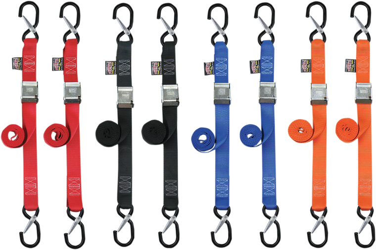 Powertye Mfg. - Cam Tie-Downs - 1-1/2" x 5-1/2' - Orange - 1-1/2" Cam-Buckle with Safety Latch Hooks - 28629-S