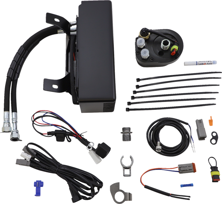 Ultracool - Oil Cooler Kit - Flat Black - 3.0 Below Regulator Mount Oil Cooler with Fan Kit for FLH - RF-1F Ultracool - Oil Cooler Kit - Flat Black - 3.0 Below Regulator Mount Oil Cooler with Fan Kit for FLH - RF-1F