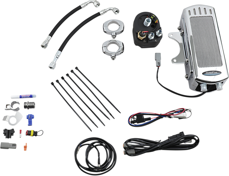 Ultracool - Side Mount Oil Cooler Kit - Chrome - Dyna - 3.0 Side Mount Oil Cooler with Fan Kit for Dyna - SMD-1C Ultracool - Side Mount Oil Cooler Kit - Chrome - Dyna - 3.0 Side Mount Oil Cooler with Fan Kit for Dyna - SMD-1C