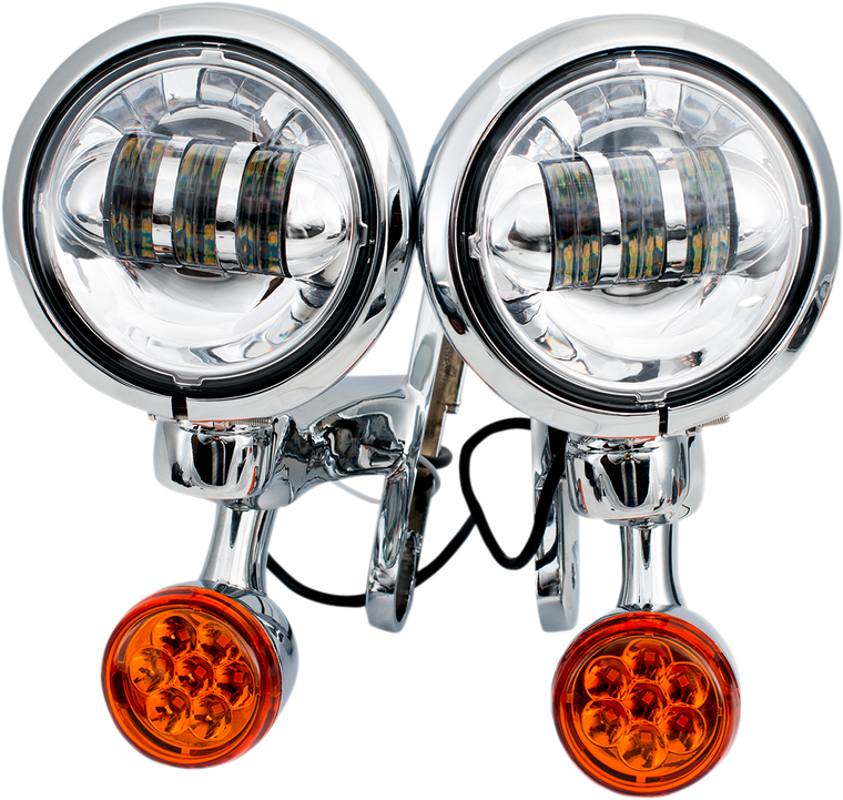 Rivco - LED Turn/Run Lights 4-1/2" - Chrome/Chrome - Light Brackets with LED Auxiliary Lights and Turn Signals - MV185