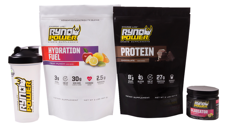Ryno Power - Essentials Package - Chocolate, Fruit Punch - Essentials Power Package - Hydration Fuel & Protein Powder Bundle - PKGESNTLCHOCFP