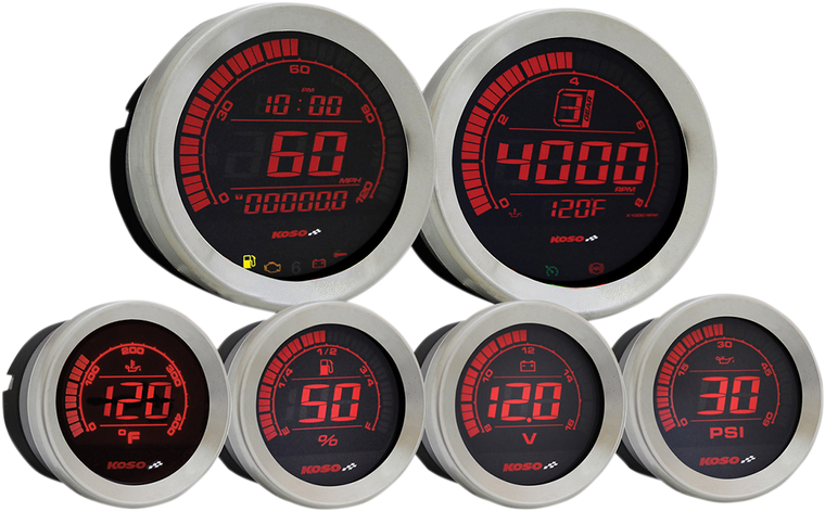 Koso - HD-02 6-Piece Gauge Kit - Silver - Six-Piece Gauge Kit - BA050905 Koso - HD-02 6-Piece Gauge Kit - Silver - Six-Piece Gauge Kit - BA050905