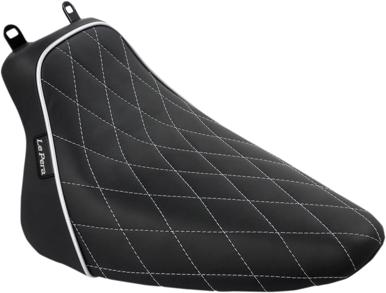 Le Pera - Bare Bones Solo Seat - Diamond Stitch w/ White Stitching/Piping - Black - Softail - Bare Bones  Solo Seat - LXE-007DMWTP