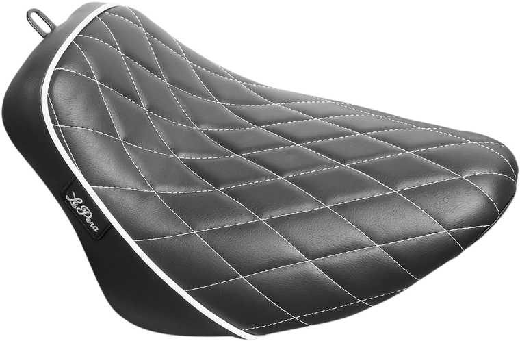 Le Pera - Bare Bones Solo Seat - Diamond Stitch w/ White Stitching/Piping - Black - Softail - Bare Bones  Solo Seat - LY-007DMWTP