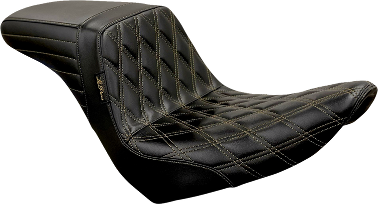 Le Pera - Kickflip Seat - Diamond w/Chestnut Stitching - Black - Softail '18-'22 - Kickflip Seat  Double Diamond/Chestnut Stitching - LYR-590DD-CHET