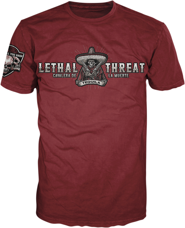 Lethal Threat - Vintage Velocity Bandido Tequila T-Shirt - Burgundy - Medium - Vintage Velocity Bandido Tequila T-Shirt - VV40161M