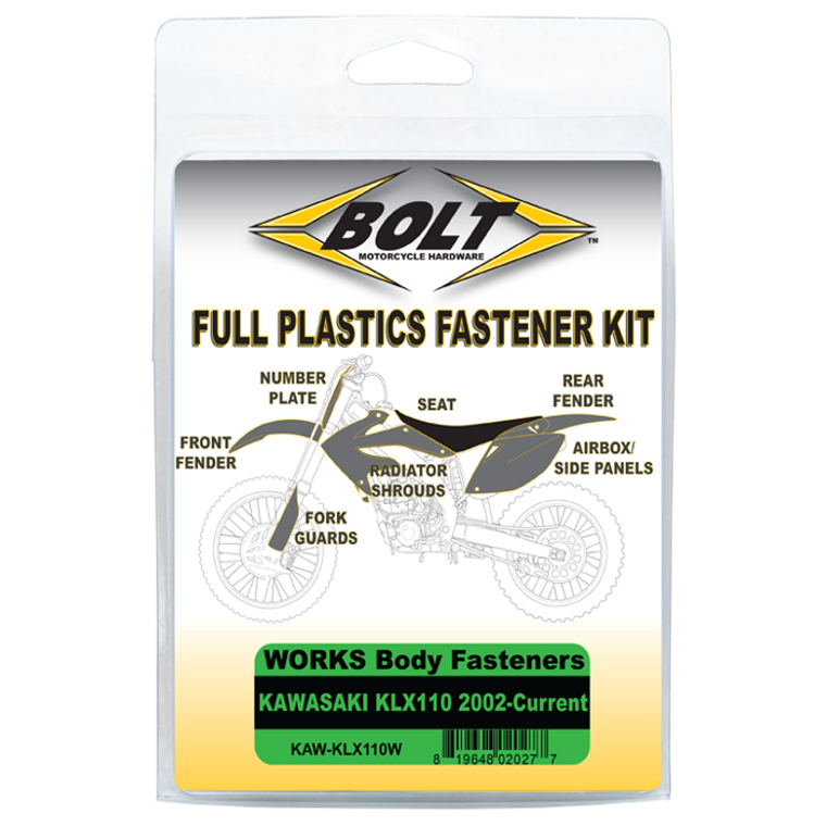Bolt Motorcycle Hardware, Inc - Body Work Fastener Kit Kaw - KAW-KLX110W Bolt Motorcycle Hardware, Inc - Body Work Fastener Kit Kaw - KAW-KLX110W