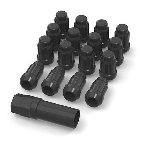 Bullite Wheels & Accessories - Lug Nut Set Black With Key & Valve Stem 12x1.25 (16pcs) - LKT01212501
