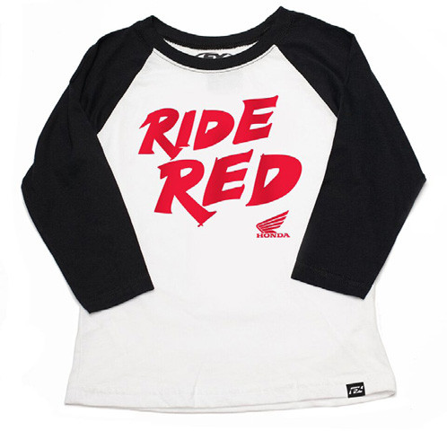 Factory Effex - Honda Ride Red Youth Baseball Shirt / White-black (l) - 22-83314