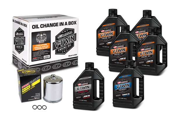 Maxima - V-twin Oil Change Kit Mineral W/ Chrome Filter, Evolution - 90-069016PC