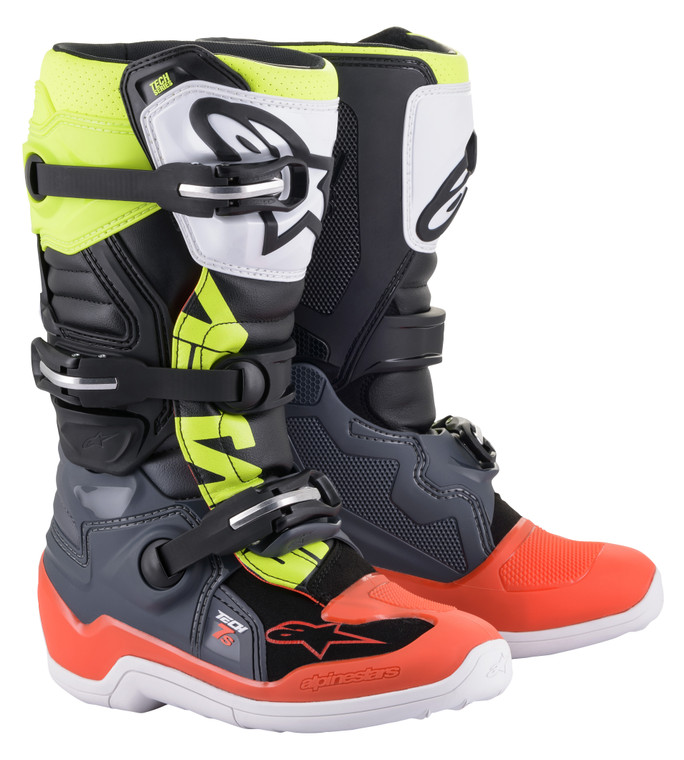 Alpinestars - Tech 7s Boots Dark Grey/ Red Fluo/yellow Fluo Sz 04 - 2015017-9058-4