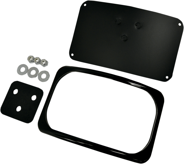 Drag Specialties - License Plate Mount - 3 Hole - Gloss Black - Small Radius Three-Bolt Style License Plate Mount Assembly - 2030-0628