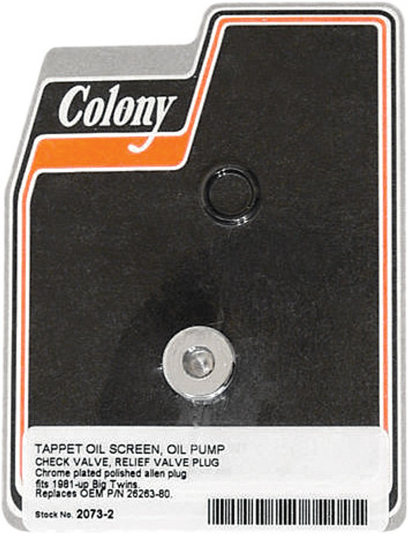 Colony Machine - Oil Pump Plug For Tappet Oil Screen - 2073-2 Colony Machine - Oil Pump Plug For Tappet Oil Screen - 2073-2