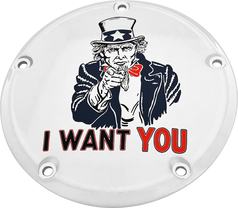 Custom Engraving - 6   M8 Softail Derby Cover Uncle Sam Chrome - PATR10-67