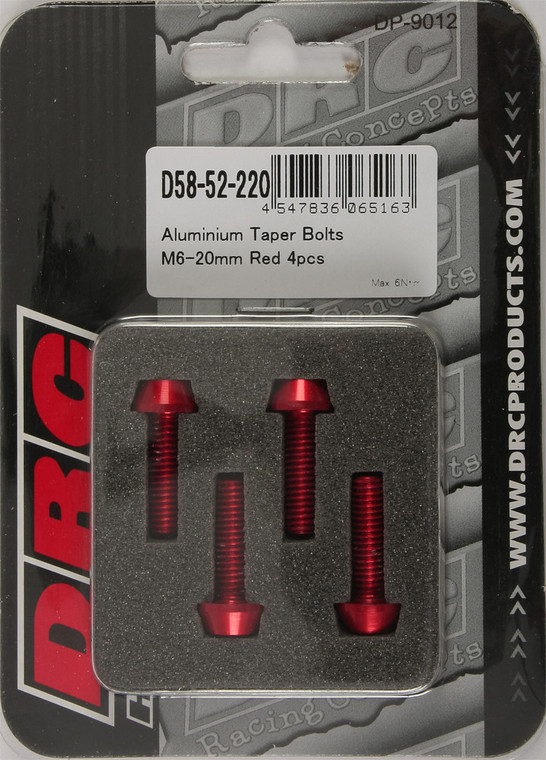 Drc - Aluminum Taper Bolts Red M6x20mm 4/pk - D58-52-220