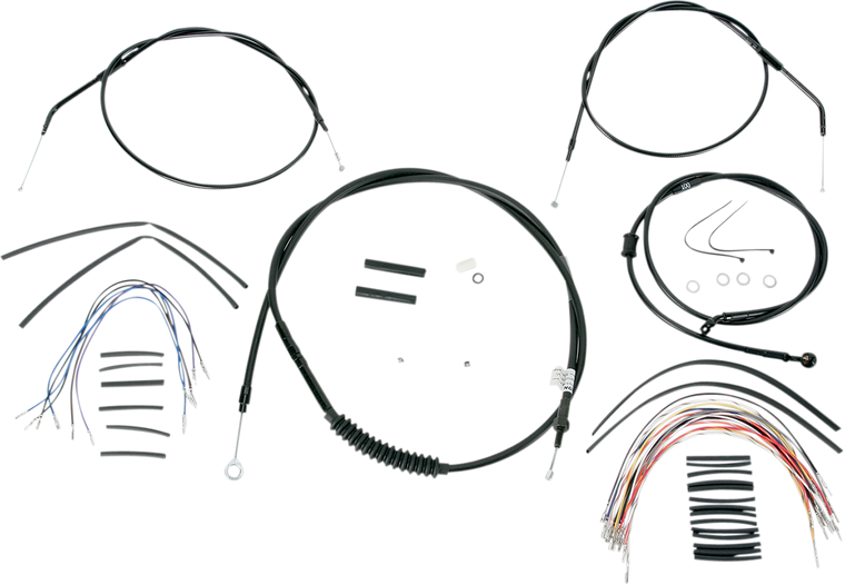 Burly Brand - Control Kit - 12" Ape Hanger Handlebars - Complete Black Vinyl Handlebar Cable/Line Kit for Ape Hanger Handlebars - B30-1008