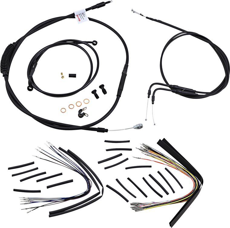 Burly Brand - Control Kit - 16" Ape Hanger Handlebars - Complete Black Vinyl Handlebar Cable/Line Kit for Ape Hanger Handlebars - B30-1015