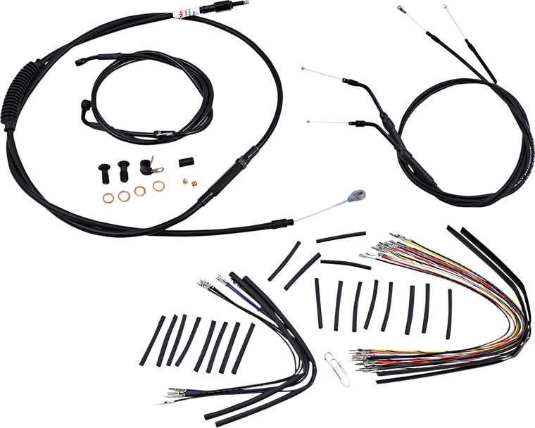 Burly Brand - Control Kit - 14" Ape Hanger Handlebars - Complete Black Vinyl Handlebar Cable/Line Kit for Ape Hanger Handlebars - B30-1046