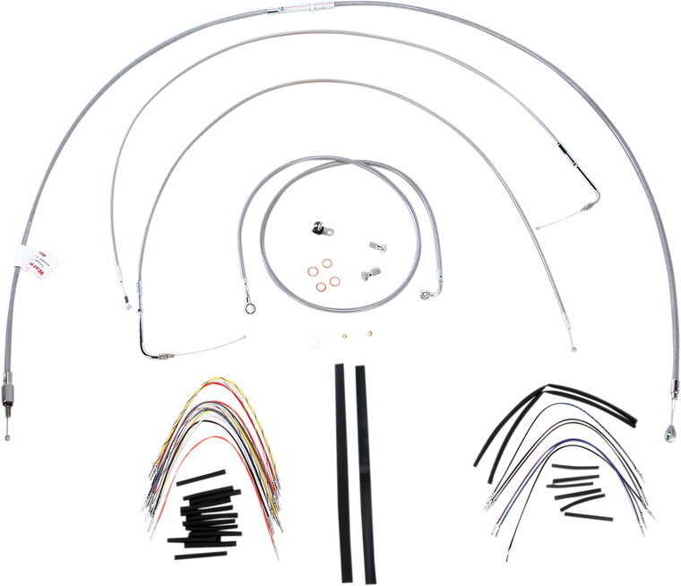 Burly Brand - Handlebar Cable/Brake Line Kit - Complete - 18" Ape Hanger Handlebars - Stainless Steel - Complete Stainless Braided Handlebar Cable/Brake Line Kit - B30-1057