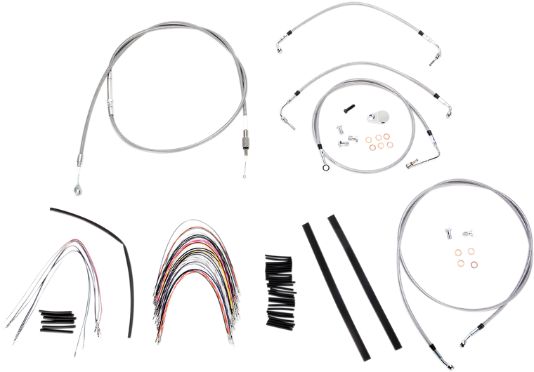 Burly Brand - Handlebar Cable/Brake Line Kit - Complete - 16" Ape Hanger Handlebars - Stainless Steel - Complete Stainless Braided Handlebar Cable/Brake Line Kit - B30-1095