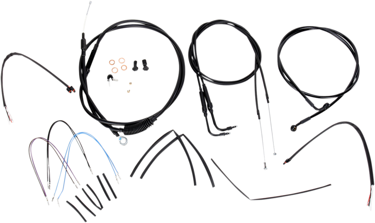 Burly Brand - Control Kit - 18" Ape Hanger Handlebars - Complete Black Vinyl Handlebar Cable/Line Kit for Ape Hanger Handlebars - B30-1074