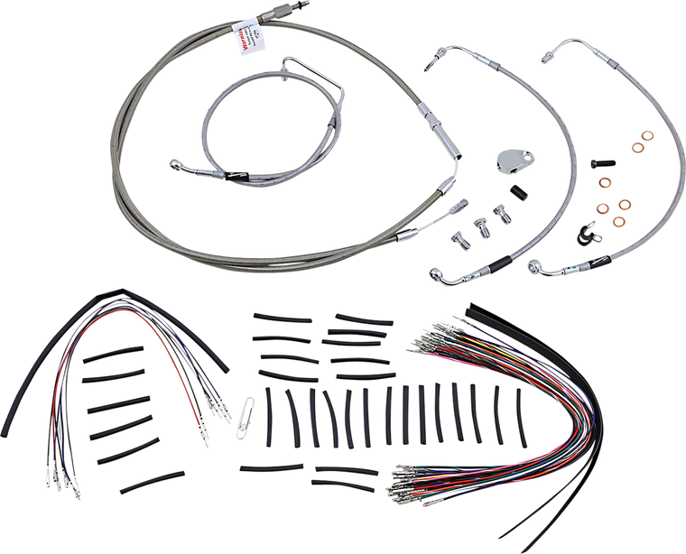 Burly Brand - Handlebar Cable/Brake Line Kit - Complete - 15" Ape Hanger Handlebars - Stainless Steel - Complete Stainless Braided Handlebar Cable/Brake Line Kit - B30-1105