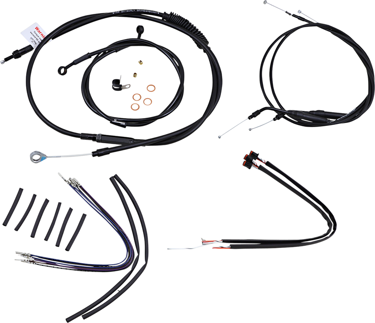 Burly Brand - Control Kit - 12" Ape Hanger Handlebars - Complete Black Vinyl Handlebar Cable/Line Kit for Ape Hanger Handlebars - B30-1106