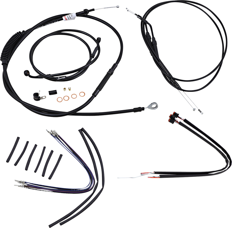 Burly Brand - Control Kit - 14" Ape Hanger Handlebars - Complete Black Vinyl Handlebar Cable/Line Kit for Ape Hanger Handlebars - B30-1107