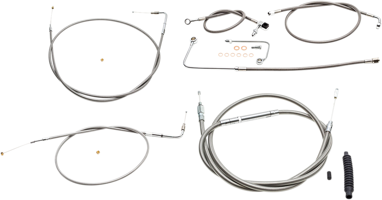 La Choppers - Handlebar Cable/Brake Line Kit  - 12" - 14" Ape Hanger Handlebars - Stainless Steel - Standard Stainless Braided Handlebar Cable/Brake Line Kit - LA-8151KT-13