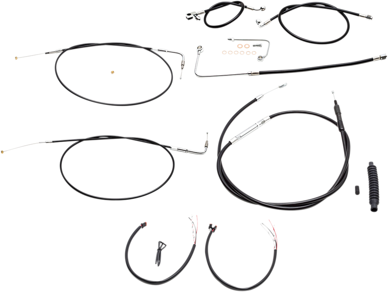 La Choppers - Handlebar Cable/Brake Line Kit - Complete - 15" - 17" Ape Hanger Handlebars - Black Vinyl - Complete Black Vinyl Braided Handlebar Cable/Brake Line Kit - LA-8151KT2A-16B