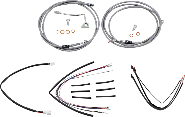 Burly Brand - Handlebar Cable/Brake Line Kit - Complete - 18" Ape Hanger Handlebars - Stainless Steel - Complete Stainless Braided Handlebar Cable/Brake Line Kit - B30-1163