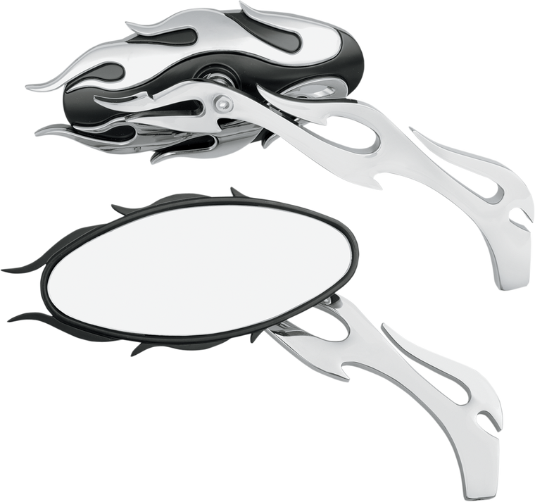 Drag Specialties - Flame Oval Mirror - Black/Chrome - Flame Oval Mirrors - 76826