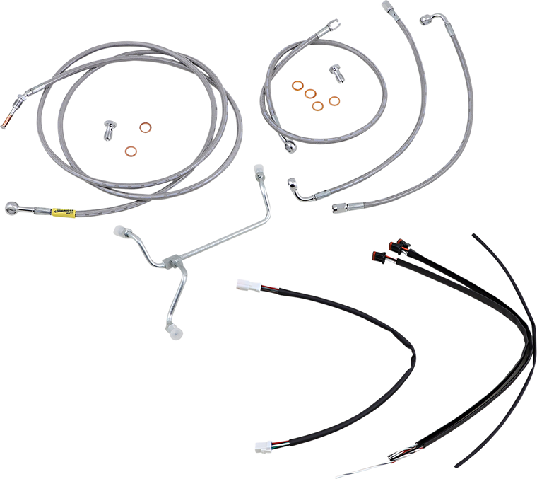 Burly Brand - Handlebar Cable/Brake Line Kit - Complete - 15" Ape Hanger Handlebars - Stainless Steel - Complete Stainless Braided Handlebar Cable/Brake Line Kit - B30-1239
