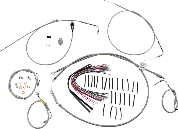 Burly Brand - Control Kit - Early Touring Bikes - 15" Bagger Bar Handlebars - Stainless - Control Kit for Early Touring Bikes with Bagger Bar Handlebars - B30-1297