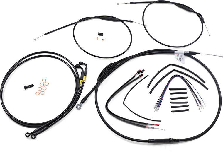 Burly Brand - Control Kit - 12" Ape Hanger Handlebars - Complete Black Vinyl Handlebar Cable/Line Kit for Ape Hanger Handlebars - B30-1202