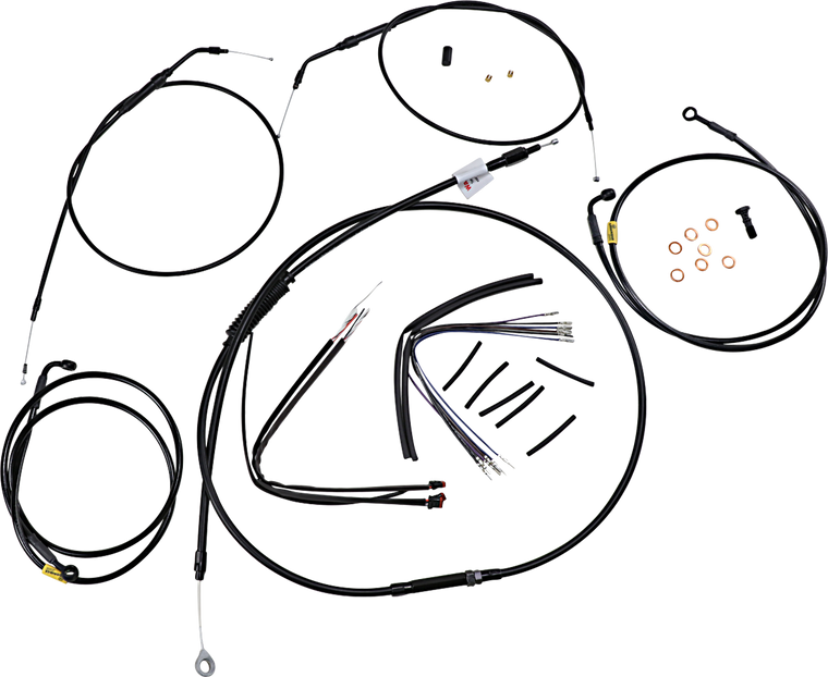 Burly Brand - Control Kit - 16" Ape Hanger Handlebars - Complete Black Vinyl Handlebar Cable/Line Kit for Ape Hanger Handlebars - B30-1204