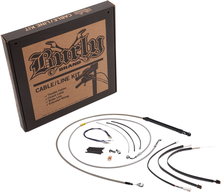 Burly Brand - Control Kit - 16" Gorilla Handlebars - Stainless - Handlebar Cable and Brake Line Kit for Burly Ape Handlebars - B30-1244