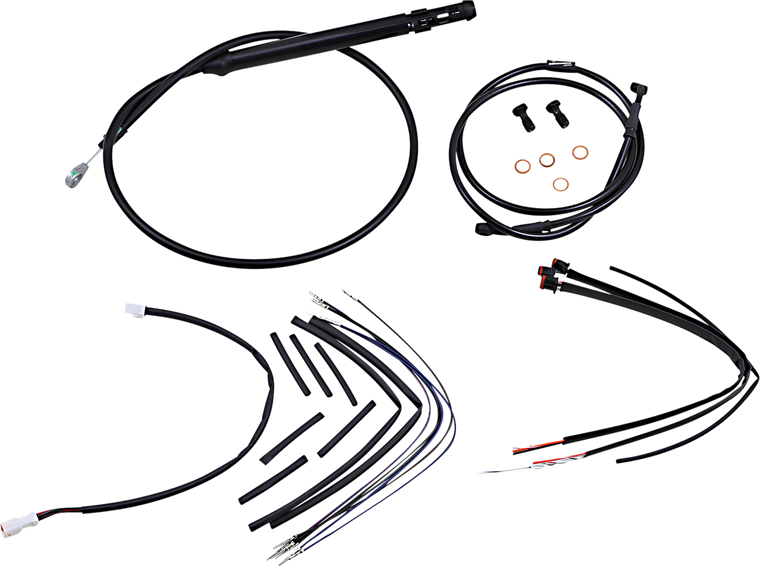 Burly Brand - Control Kit - 12" Ape Hanger Handlebars - Complete Black Vinyl Handlebar Cable/Line Kit for Ape Hanger Handlebars - B30-1259