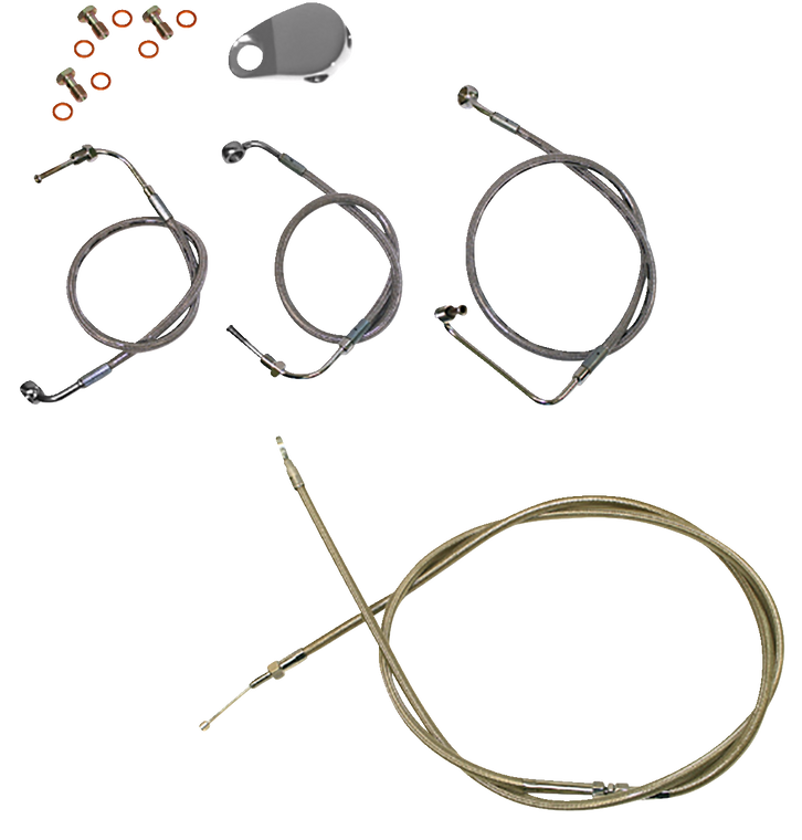 La Choppers - Handlebar Cable/Brake Line Kit - Quick Connect - 12" - 14" Ape Hanger Handlebars - Stainless Steel - Standard Stainless Braided Handlebar Cable/Brake Line Kit - LA-8155KT-13