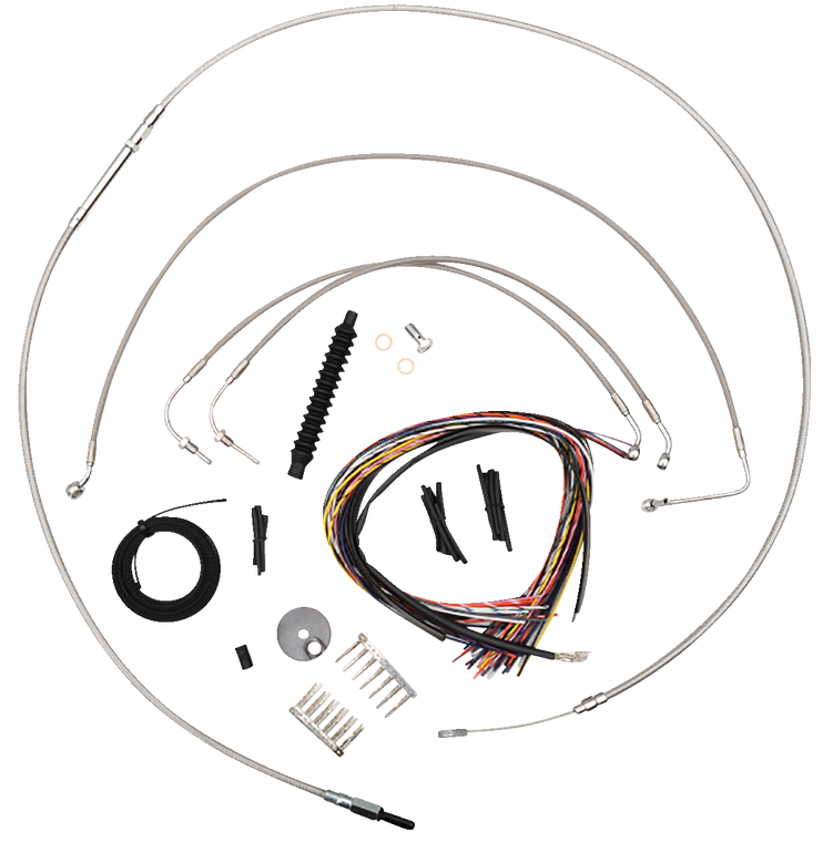 La Choppers - Handlebar Cable/Brake Line Kit - Quick Connect - Complete - 12" - 14" Ape Hangers - Stainless - Complete Stainless Braided Handlebar Cable/Brake Line Kit  Cable Kit - LA-8155KT2-13