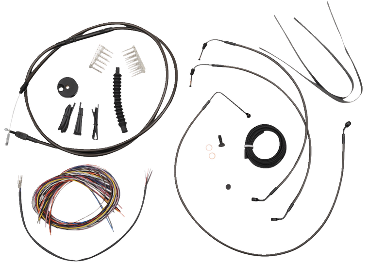 La Choppers - Cable Kit - Quick Connect - 12" - 14" Ape Hanger Handlebars - Midnight - Complete Midnight Braided Handlebar Cable/Brake Line Kit  Ape Hanger - LA-8155KT2-13M