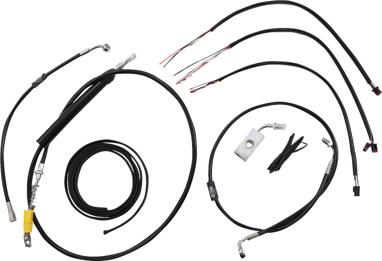 La Choppers - Handlebar Cable/Brake Line Kit - Quick Connect - Complete - 18" - 20" Ape Hanger Handlebars - Black - Complete Black Vinyl Braided Handlebar Cable/Brake Line Kit - LA-8155KT2-19B