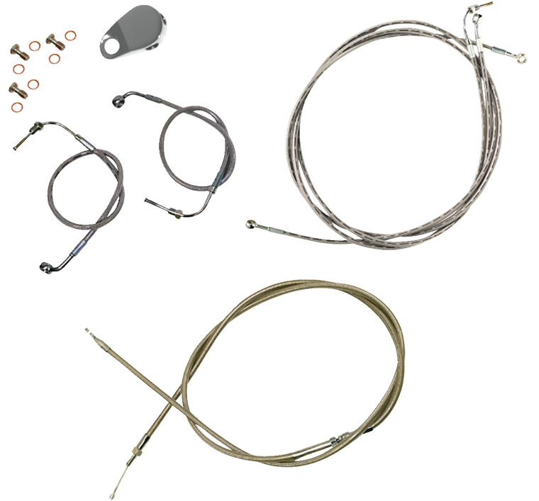 La Choppers - Handlebar Cable/Brake Line Kit - Quick Connect  - Mini Ape Hanger Handlebars - Stainless Steel - Standard Stainless Braided Handlebar Cable/Brake Line Kit - LA-8157KT-08