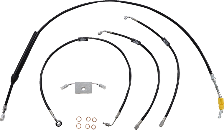 La Choppers - Handlebar Cable/Brake Line Kit - Quick Connect - 12" - 14" Ape Hanger Handlebars - Black Vinyl - Standard Black Vinyl Braided Handlebar Cable/Brake Line Kit  Ape Hanger - LA-8157KT-13B