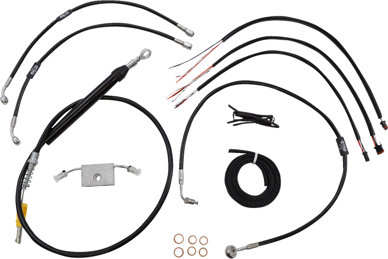 La Choppers - Handlebar Cable/Brake Line Kit - Quick Connect - Complete - 12" - 14" Ape Hanger Handlebars - Black - Complete Black Vinyl Braided Handlebar Cable/Brake Line Kit - LA-8157KT2-13B