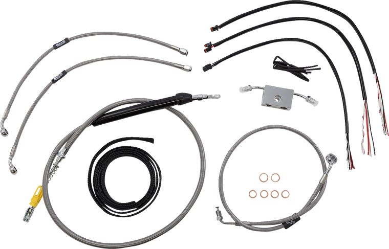 La Choppers - Handlebar Cable/Brake Line Kit - Quick Connect - Complete - 15" - 17" Ape Hangers - Stainless - Complete Stainless Braided Handlebar Cable/Brake Line Kit  Cable Kit - LA-8157KT2-16