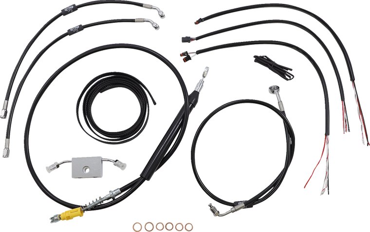 La Choppers - Handlebar Cable/Brake Line Kit - Quick Connect - Complete - 18" - 20" Ape Hangers - Black - Complete Black Vinyl Braided Handlebar Cable/Brake Line Kit - LA-8157KT2-19B